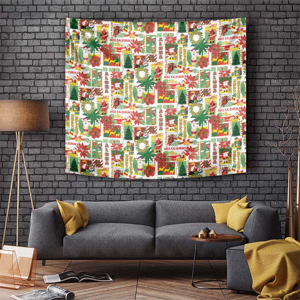 Hawaiian Santa Christmas Pattern Tapestry White Version - Wonder Print Shop