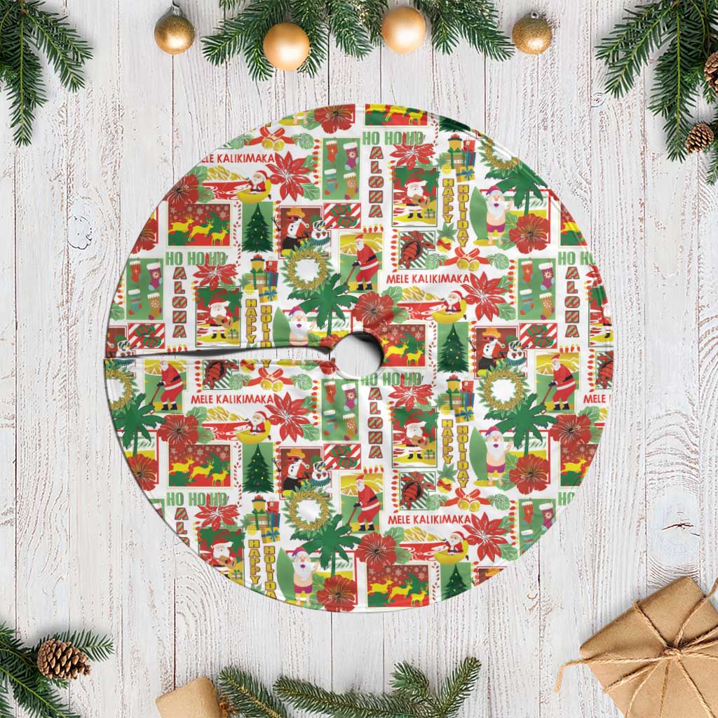 Hawaiian Santa Christmas Pattern Tree Skirt White Version - Wonder Print Shop