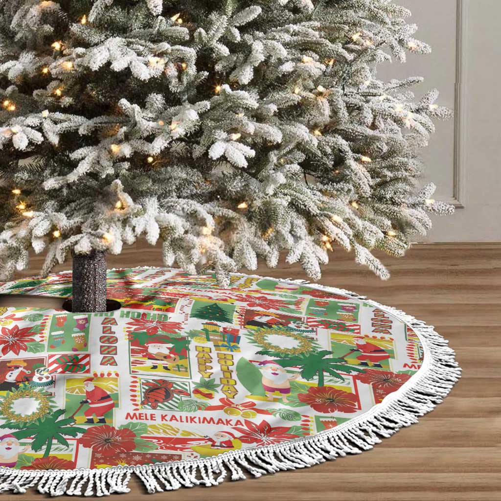 Hawaiian Santa Christmas Pattern Tree Skirt White Version - Wonder Print Shop