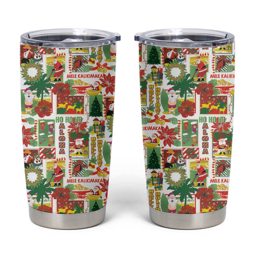 Hawaiian Santa Christmas Pattern Tumbler Cup White Version - Wonder Print Shop