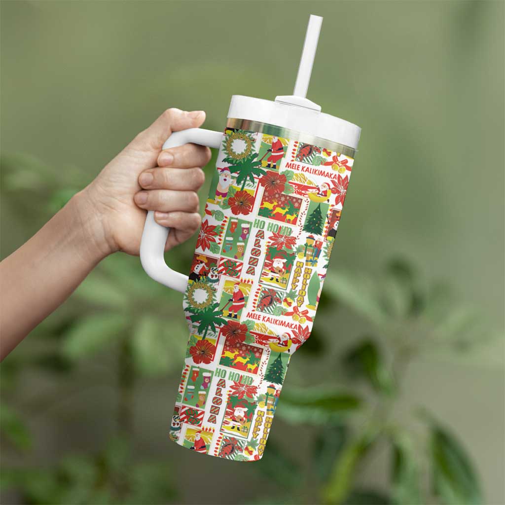Hawaiian Santa Christmas Pattern Tumbler With Handle White Version - Wonder Print Shop
