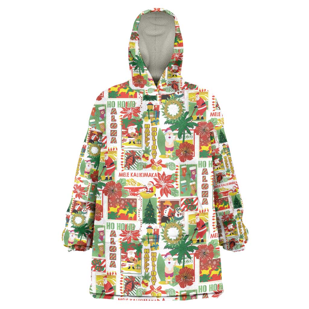 Hawaiian Santa Christmas Pattern Wearable Blanket Hoodie White Version - Wonder Print Shop