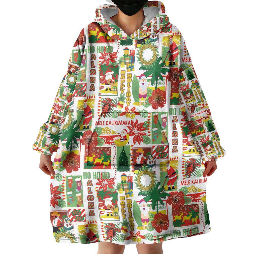 Hawaiian Santa Christmas Pattern Wearable Blanket Hoodie White Version - Wonder Print Shop