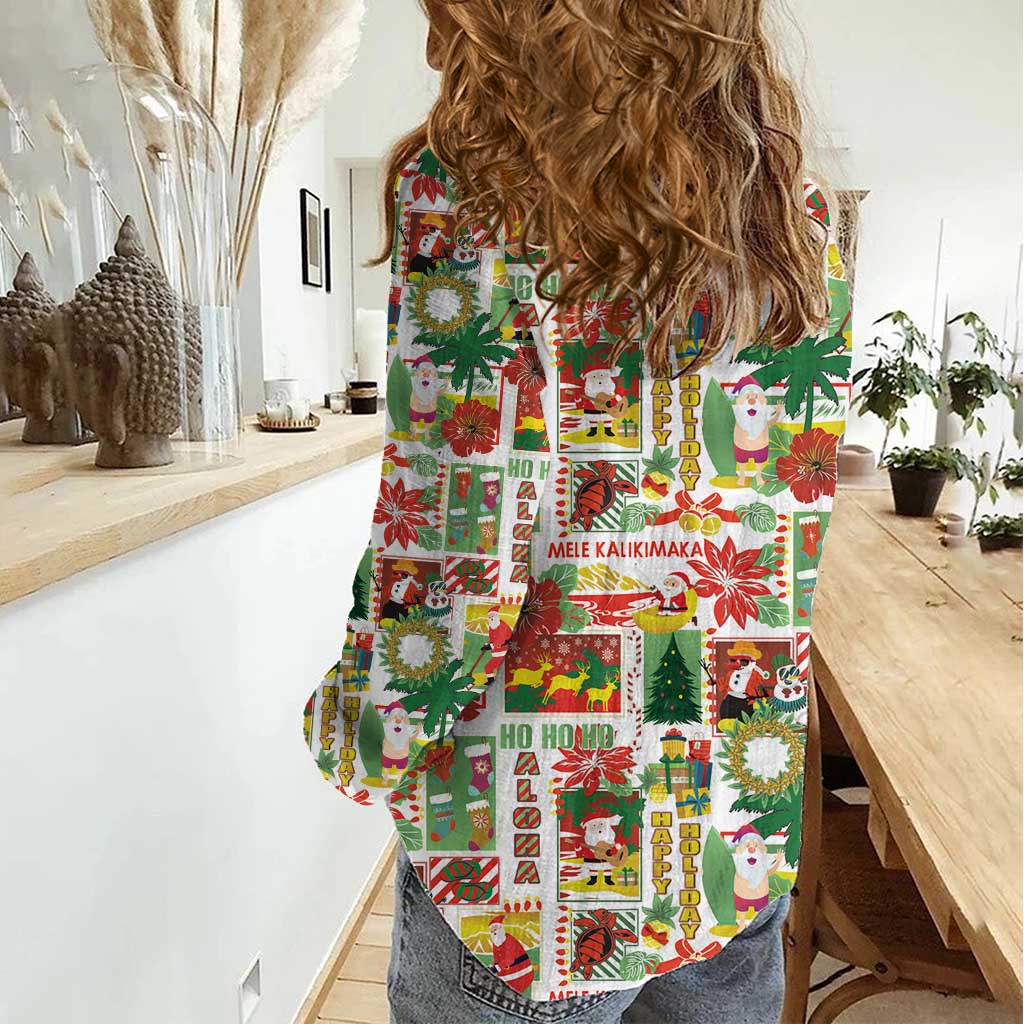 Hawaiian Santa Christmas Pattern Women Casual Shirt White Version - Wonder Print Shop