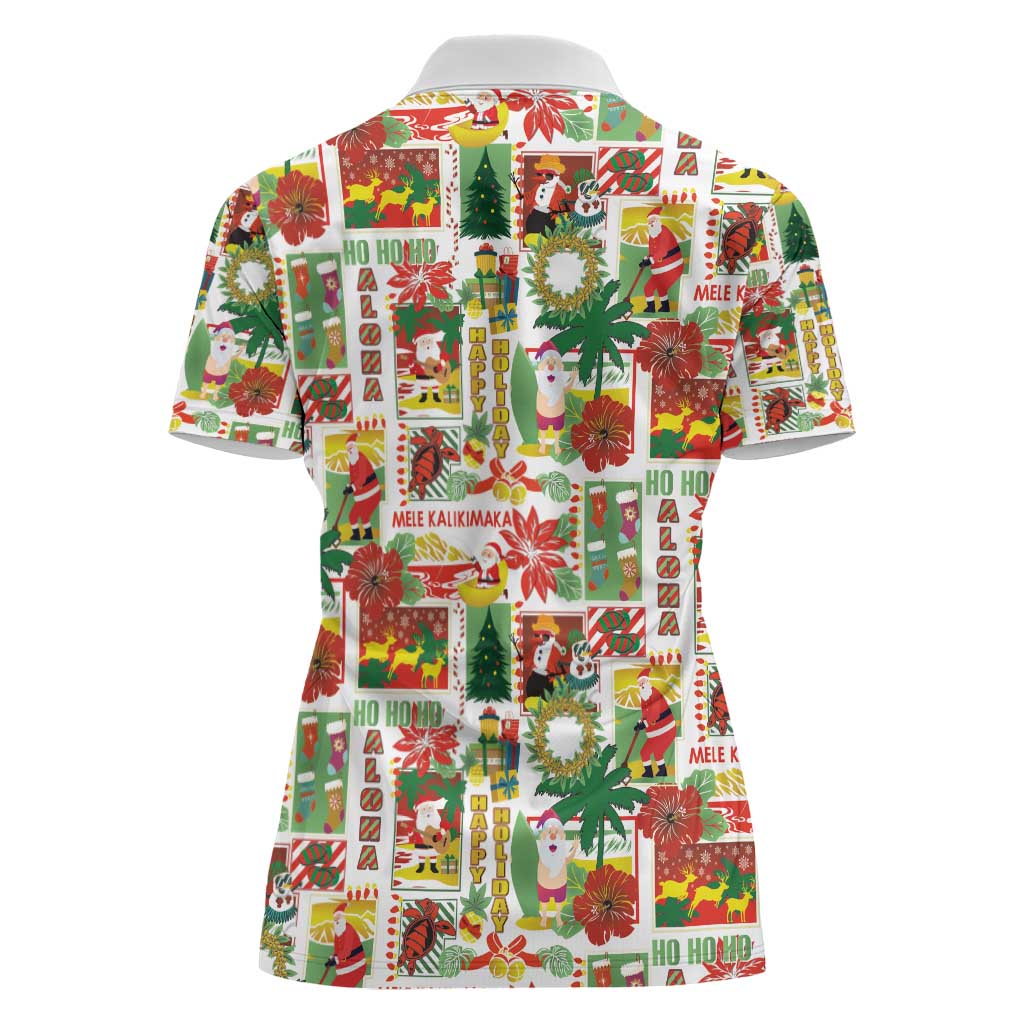 Hawaiian Santa Christmas Pattern Women Polo Shirt White Version - Wonder Print Shop