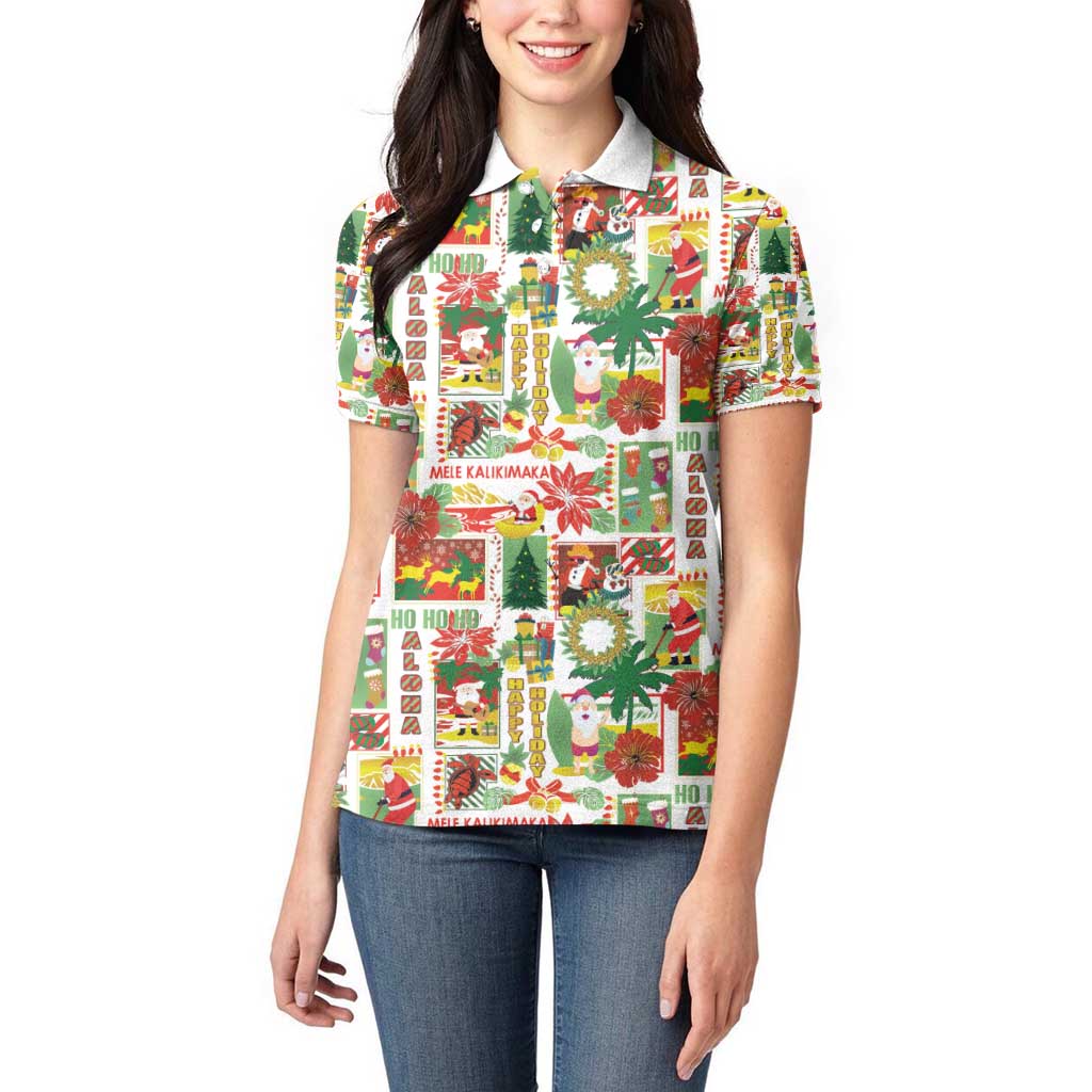 Hawaiian Santa Christmas Pattern Women Polo Shirt White Version - Wonder Print Shop