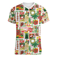 Hawaiian Santa Christmas Pattern Women V-Neck T-Shirt White Version - Wonder Print Shop