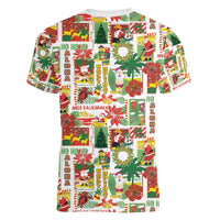 Hawaiian Santa Christmas Pattern Women V-Neck T-Shirt White Version - Wonder Print Shop