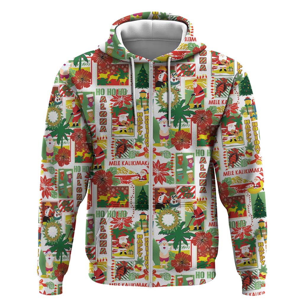 Hawaiian Santa Christmas Pattern Zip Hoodie White Version - Wonder Print Shop