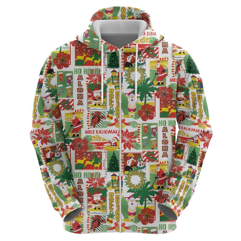 Hawaiian Santa Christmas Pattern Zip Hoodie White Version - Wonder Print Shop