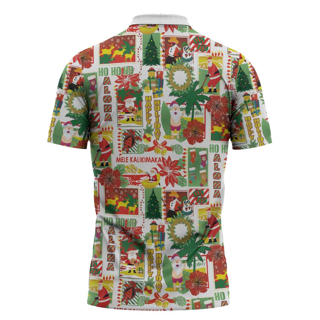 Hawaiian Santa Christmas Pattern Zipper Polo Shirt White Version - Wonder Print Shop