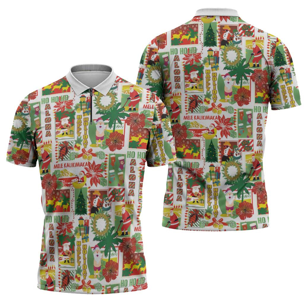 Hawaiian Santa Christmas Pattern Zipper Polo Shirt White Version - Wonder Print Shop