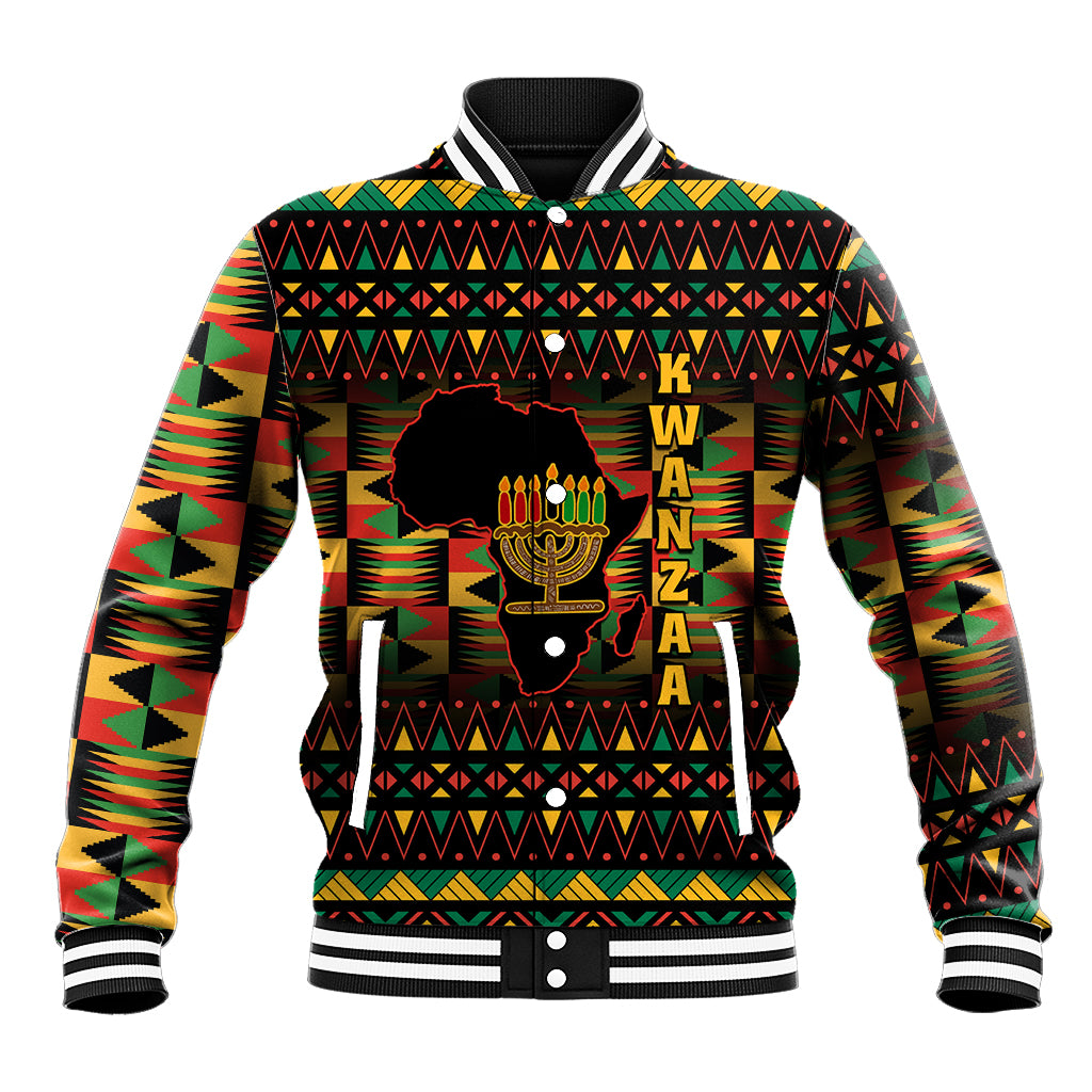 Kwanzaa Festival Baseball Jacket Kinara Candles African Pattern - Wonder Print Shop