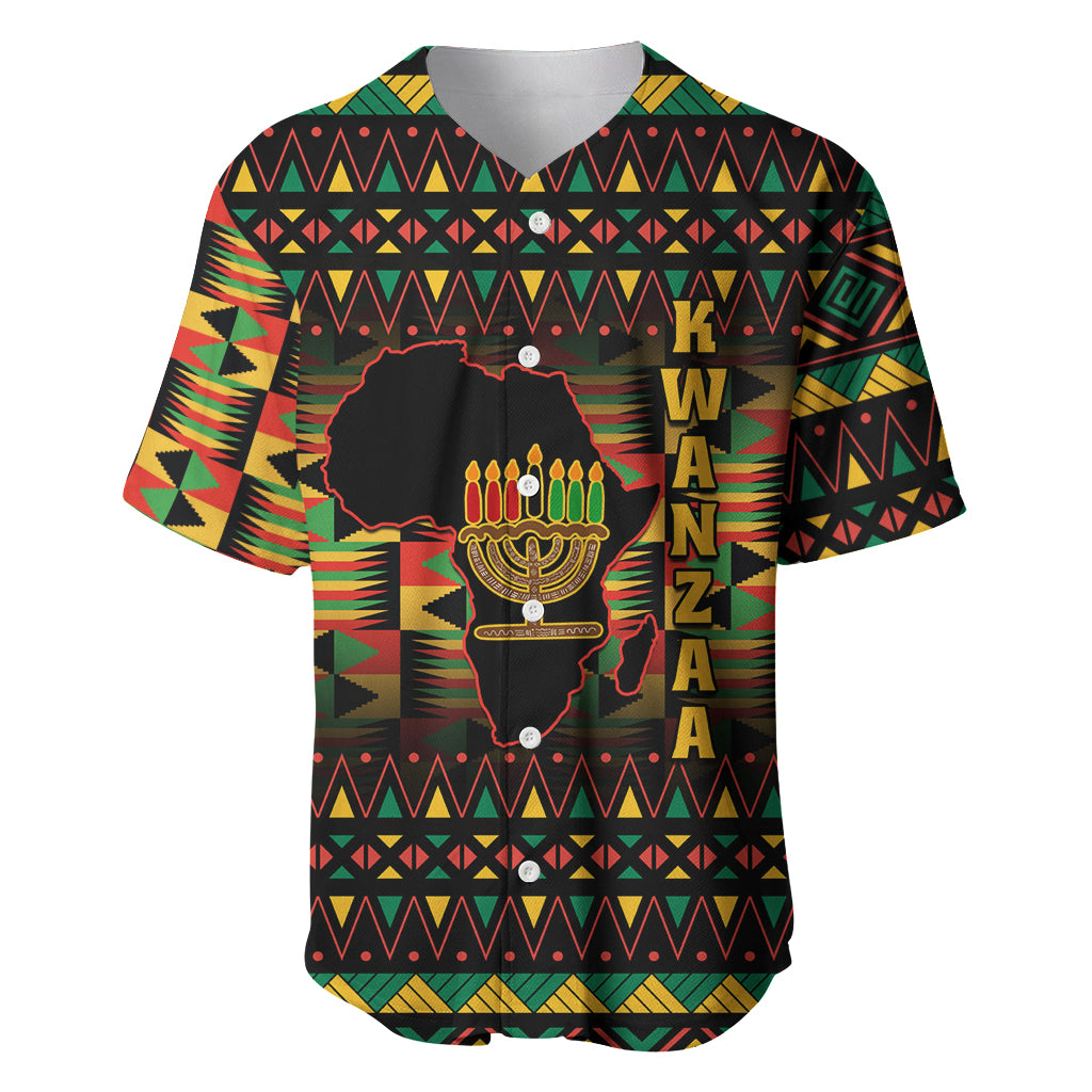 Kwanzaa Festival Baseball Jersey Kinara Candles African Pattern - Wonder Print Shop