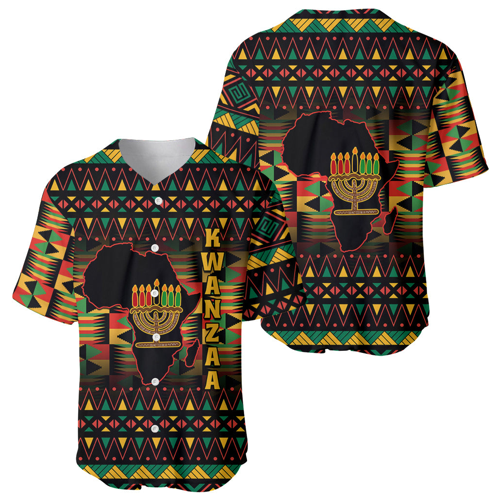 Kwanzaa Festival Baseball Jersey Kinara Candles African Pattern - Wonder Print Shop