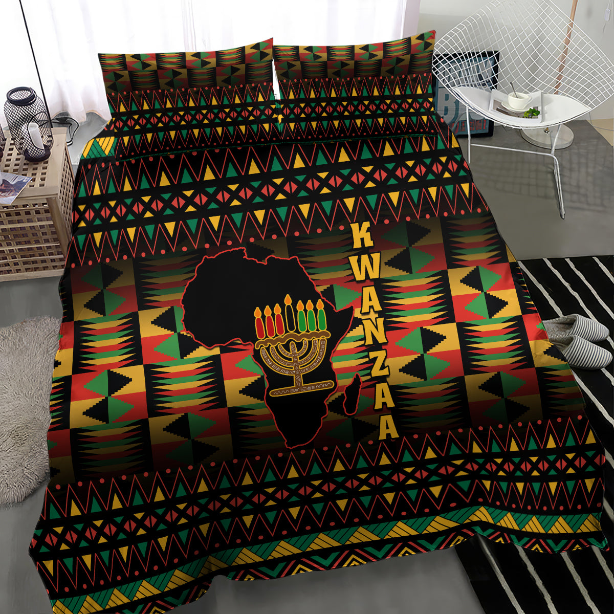 Kwanzaa Festival Bedding Set Kinara Candles African Pattern - Wonder Print Shop