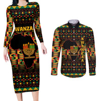 Kwanzaa Festival Couples Matching Long Sleeve Bodycon Dress and Long Sleeve Button Shirt Kinara Candles African Pattern - Wonder Print Shop