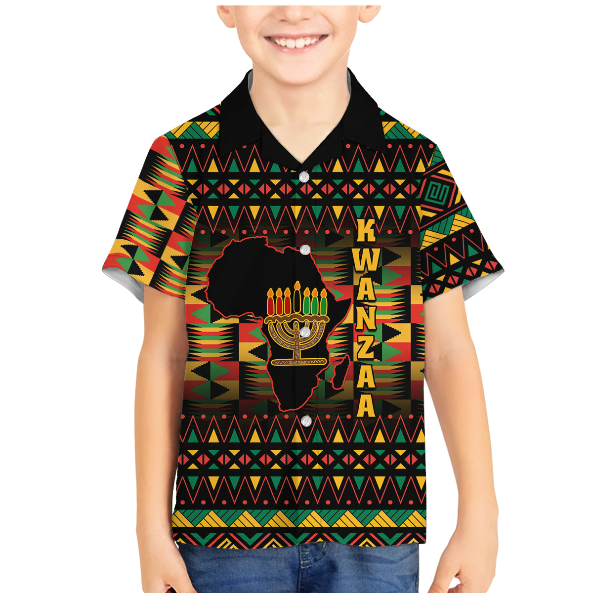Kwanzaa Festival Family Matching Mermaid Dress and Hawaiian Shirt Kinara Candles African Pattern - Wonder Print Shop