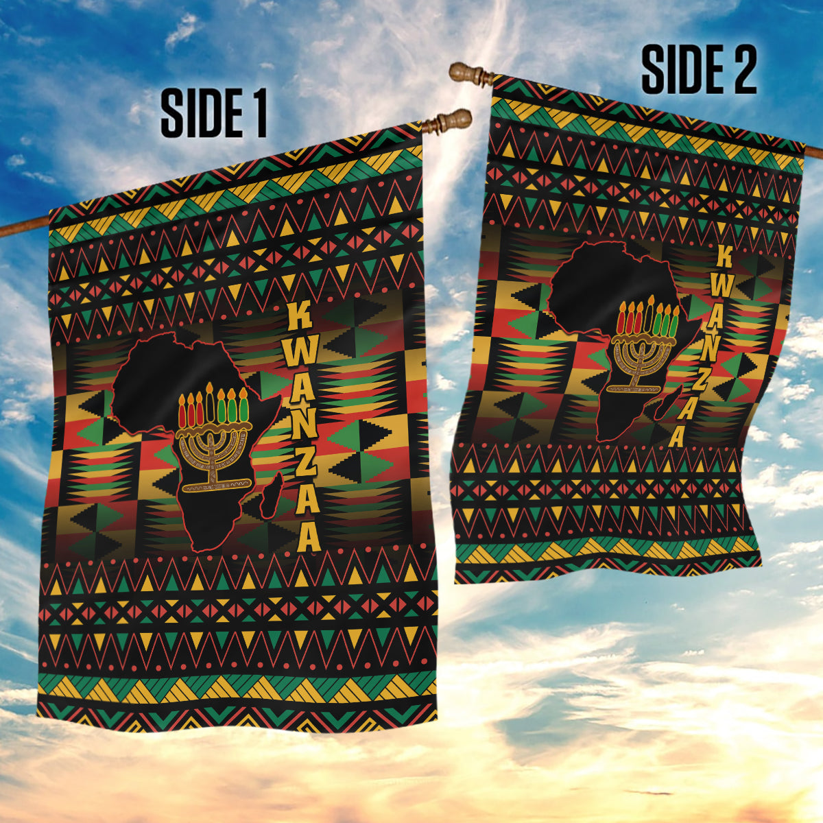 Kwanzaa Festival Garden Flag Kinara Candles African Pattern - Wonder Print Shop