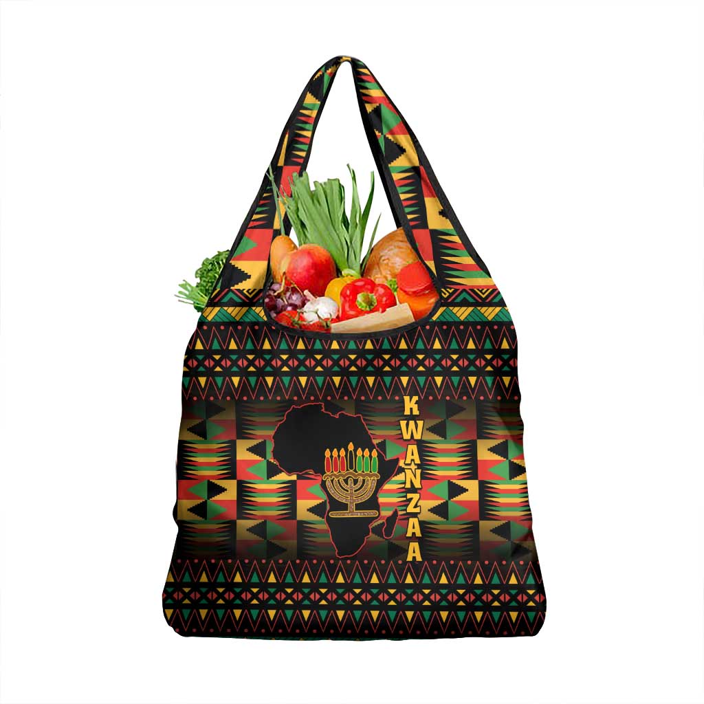 Kwanzaa Festival Grocery Bag Kinara Candles African Pattern
