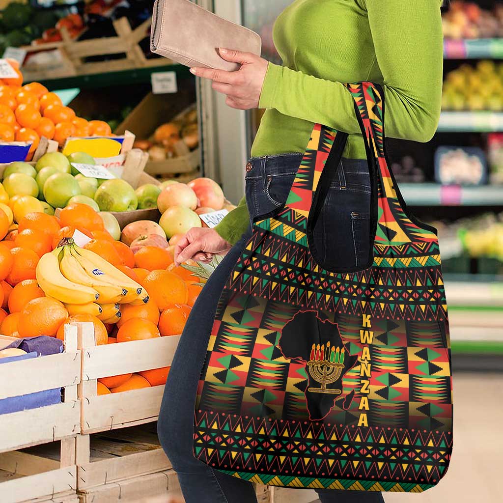 Kwanzaa Festival Grocery Bag Kinara Candles African Pattern