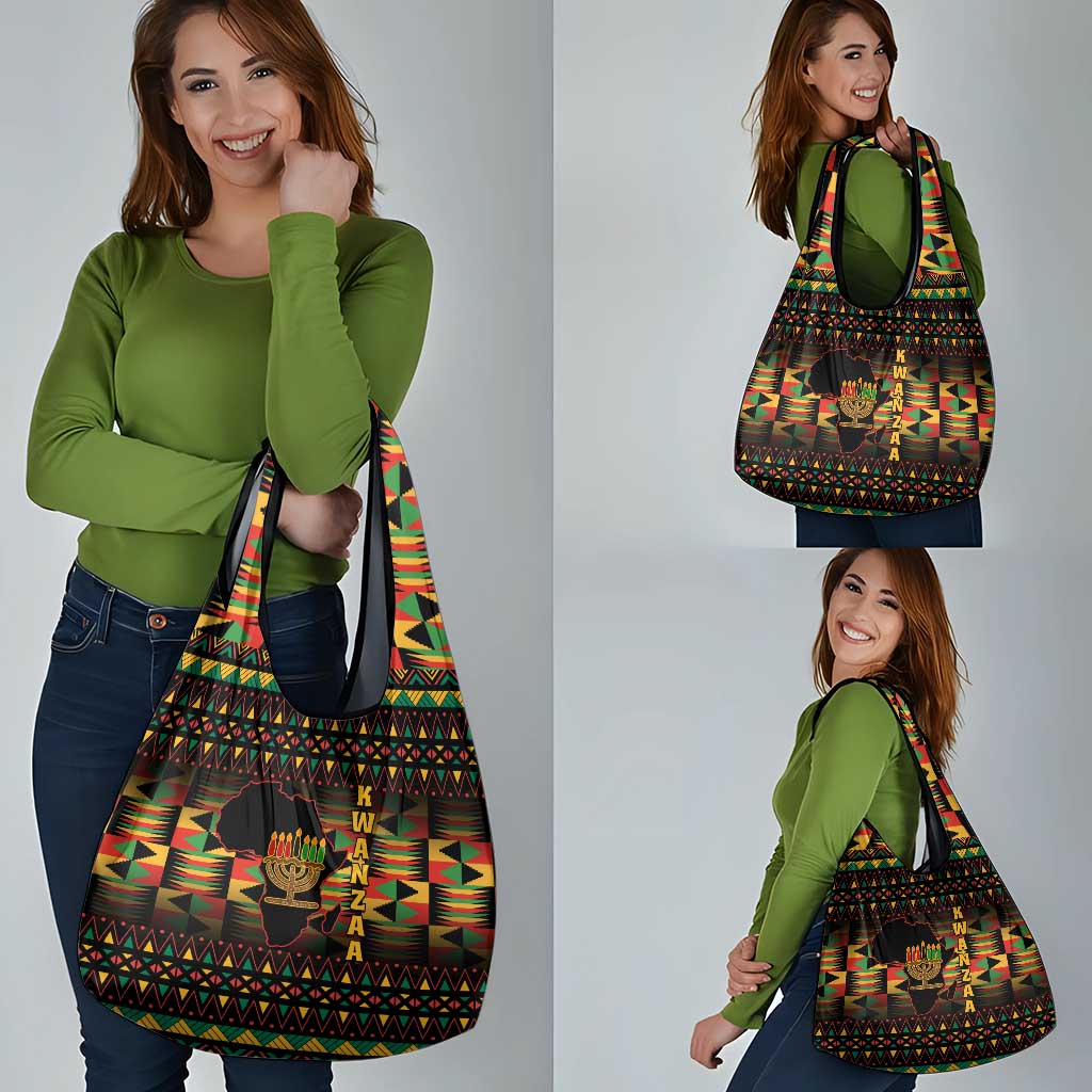 Kwanzaa Festival Grocery Bag Kinara Candles African Pattern