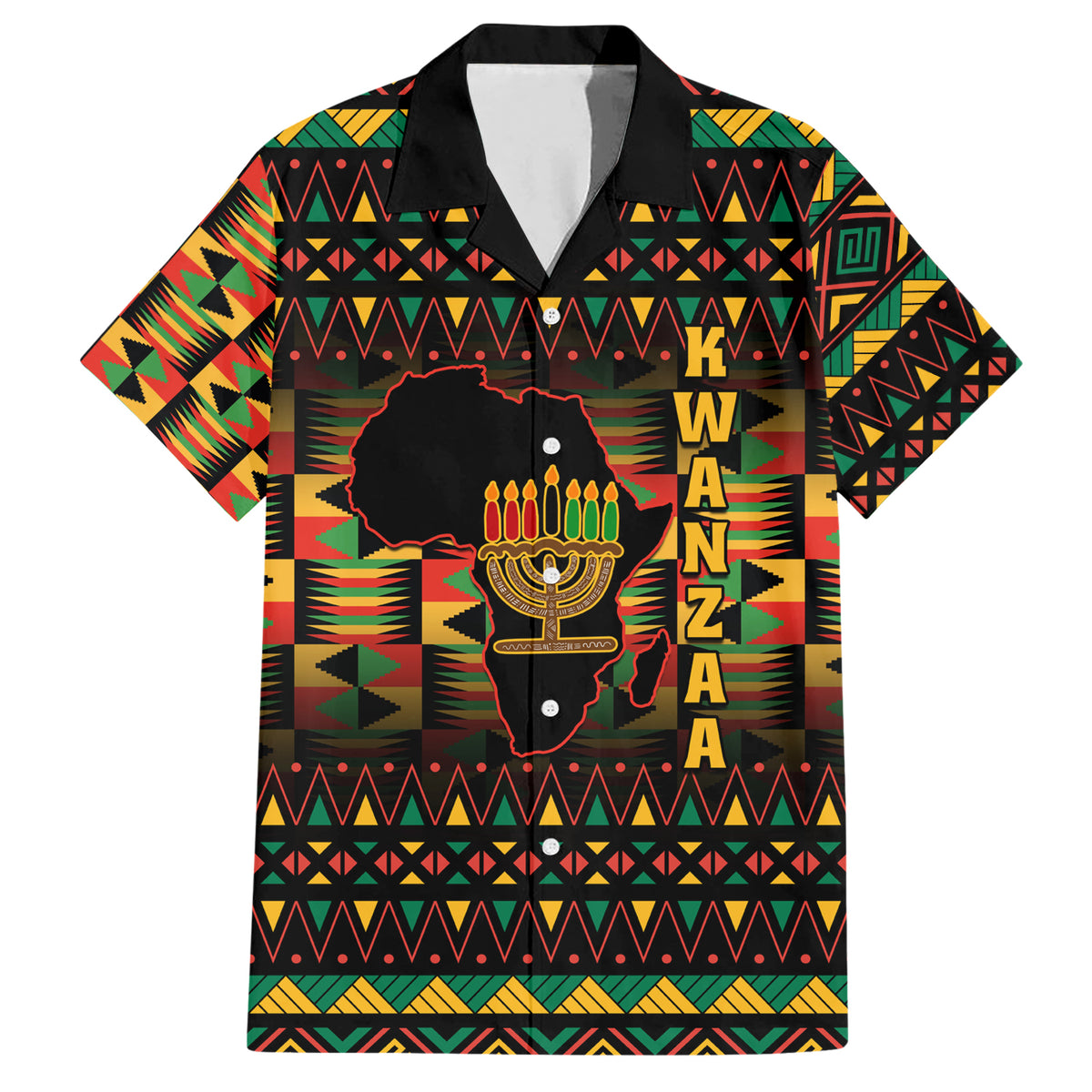 Kwanzaa Festival Hawaiian Shirt Kinara Candles African Pattern - Wonder Print Shop