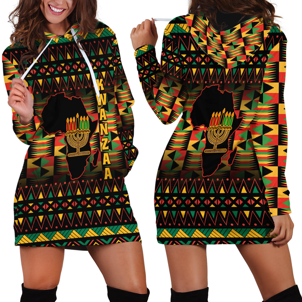 Kwanzaa Festival Hoodie Dress Kinara Candles African Pattern - Wonder Print Shop