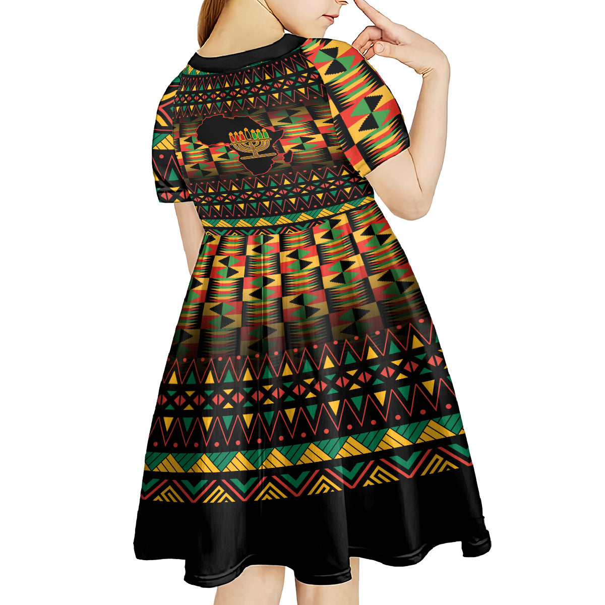 Kwanzaa Festival Kid Short Sleeve Dress Kinara Candles African Pattern - Wonder Print Shop