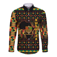 Kwanzaa Festival Long Sleeve Button Shirt Kinara Candles African Pattern - Wonder Print Shop