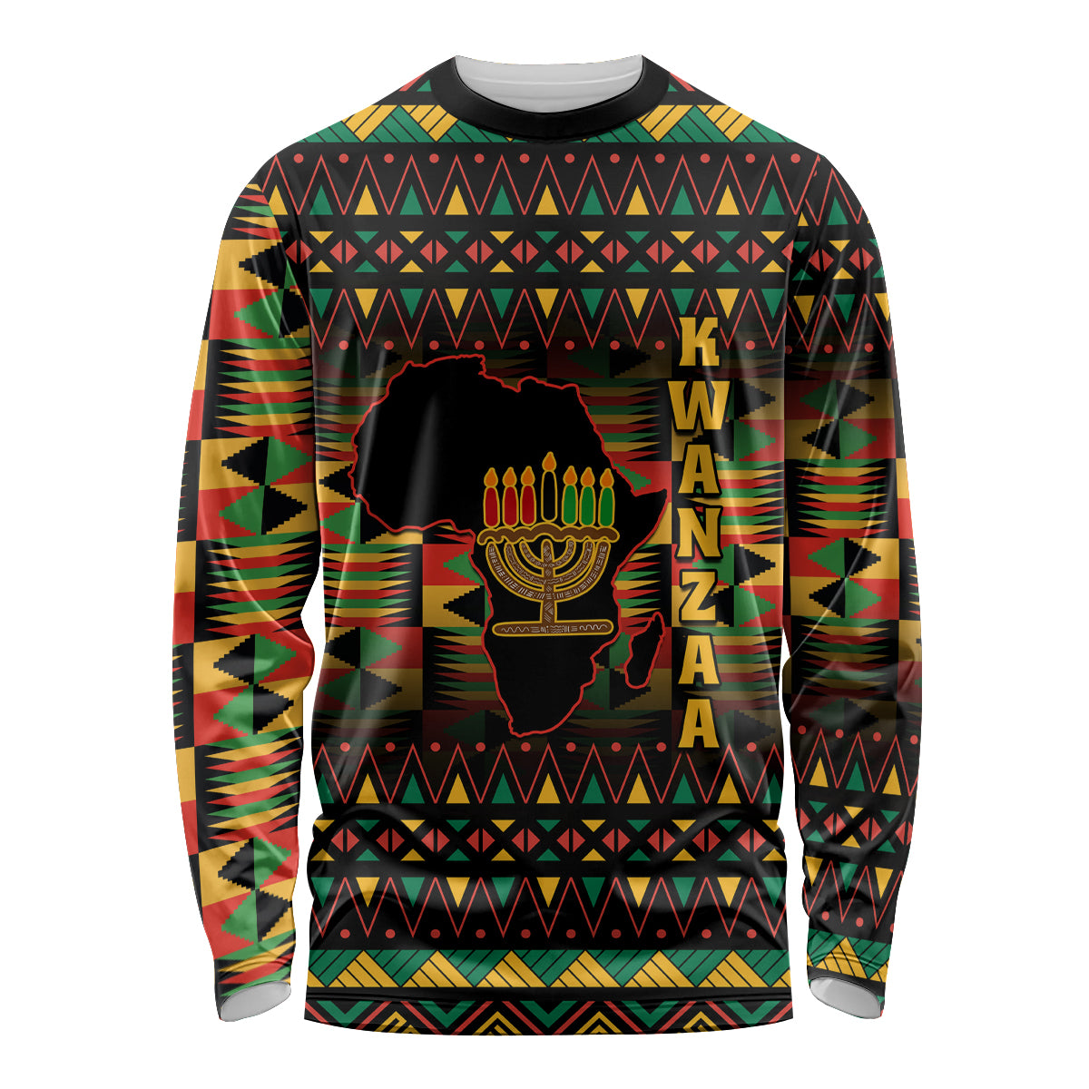 Kwanzaa Festival Long Sleeve Shirt Kinara Candles African Pattern - Wonder Print Shop