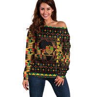 Kwanzaa Festival Off Shoulder Sweater Kinara Candles African Pattern - Wonder Print Shop
