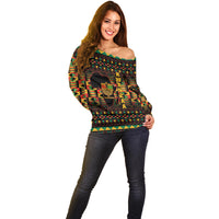 Kwanzaa Festival Off Shoulder Sweater Kinara Candles African Pattern - Wonder Print Shop