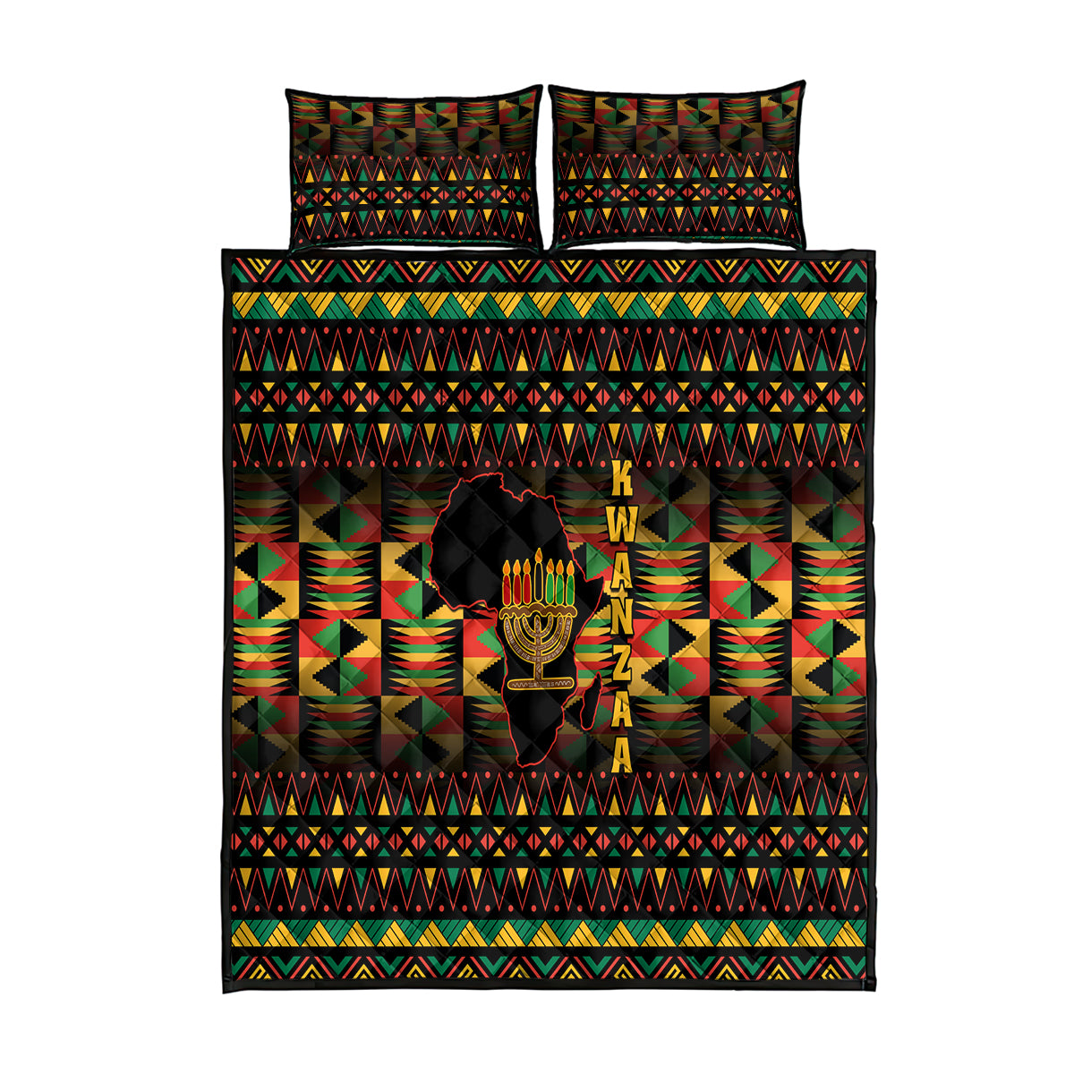 Kwanzaa Festival Quilt Bed Set Kinara Candles African Pattern - Wonder Print Shop