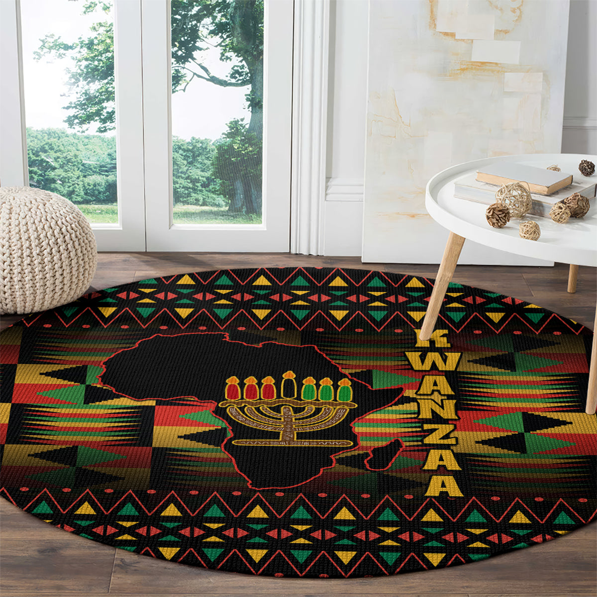 kwanzaa-festival-round-carpet-kinara-candles-african-pattern