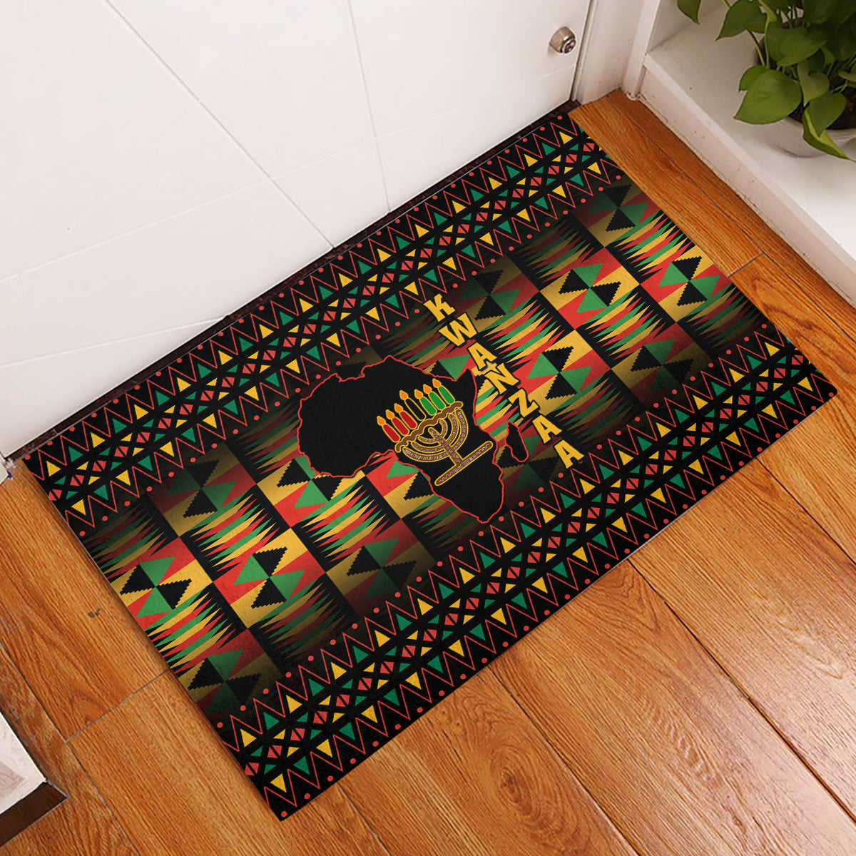 Kwanzaa Festival Rubber Doormat Kinara Candles African Pattern - Wonder Print Shop