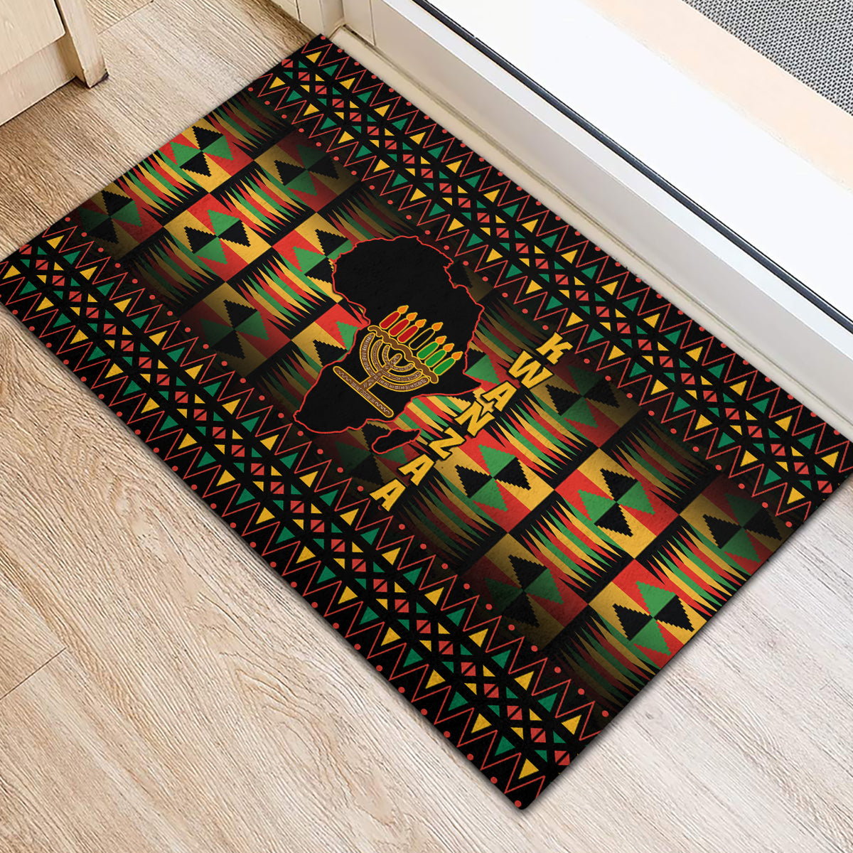 Kwanzaa Festival Rubber Doormat Kinara Candles African Pattern - Wonder Print Shop