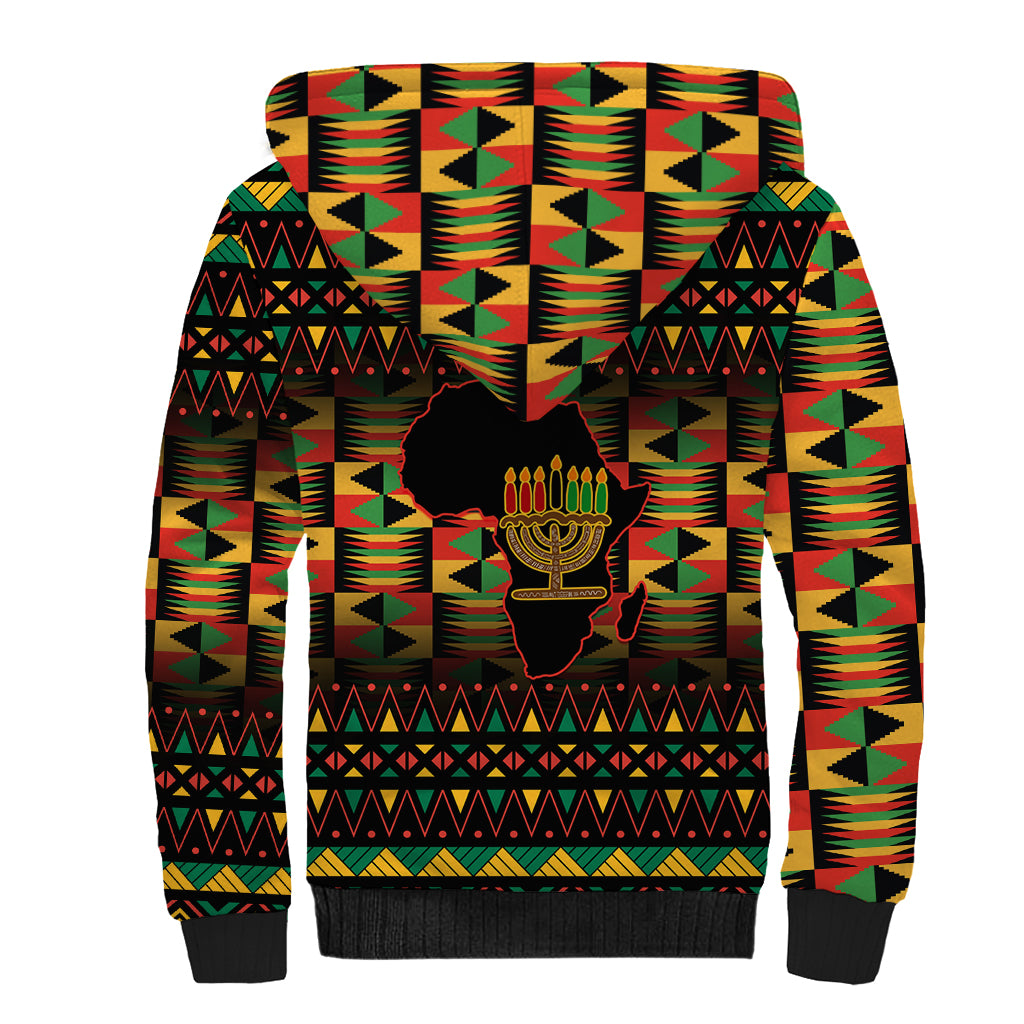 Kwanzaa Festival Sherpa Hoodie Kinara Candles African Pattern - Wonder Print Shop