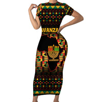 Kwanzaa Festival Short Sleeve Bodycon Dress Kinara Candles African Pattern - Wonder Print Shop