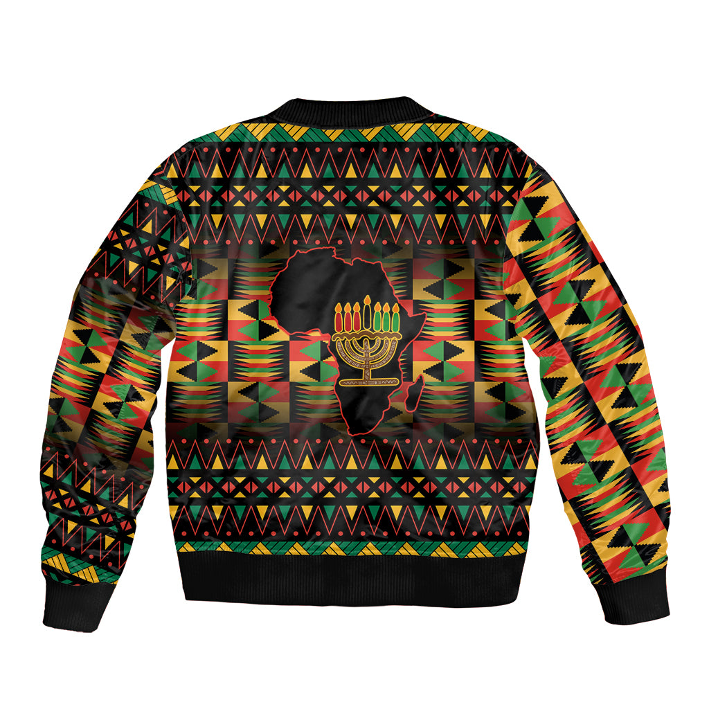 Kwanzaa Festival Sleeve Zip Bomber Jacket Kinara Candles African Pattern - Wonder Print Shop