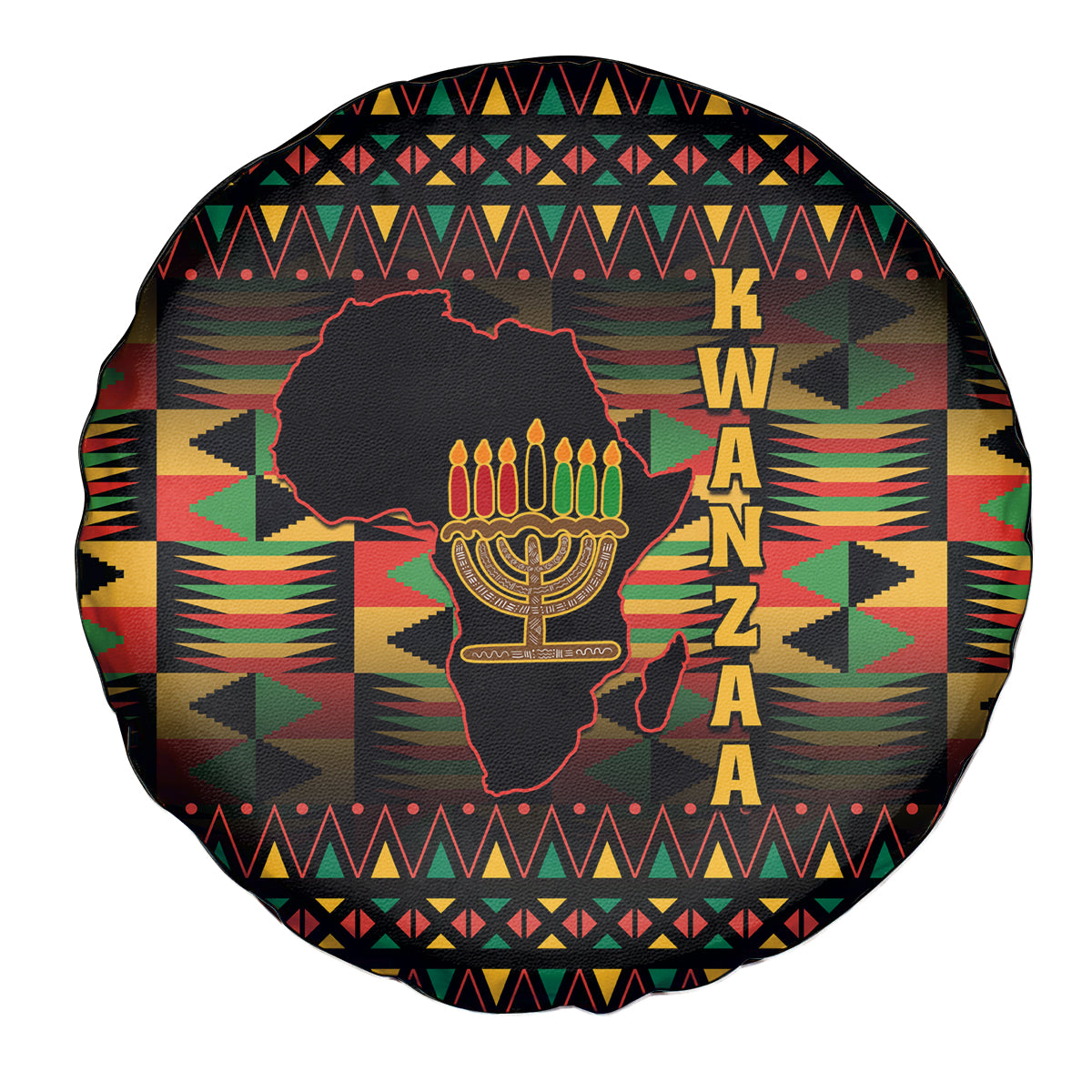 Kwanzaa Festival Spare Tire Cover Kinara Candles African Pattern - Wonder Print Shop