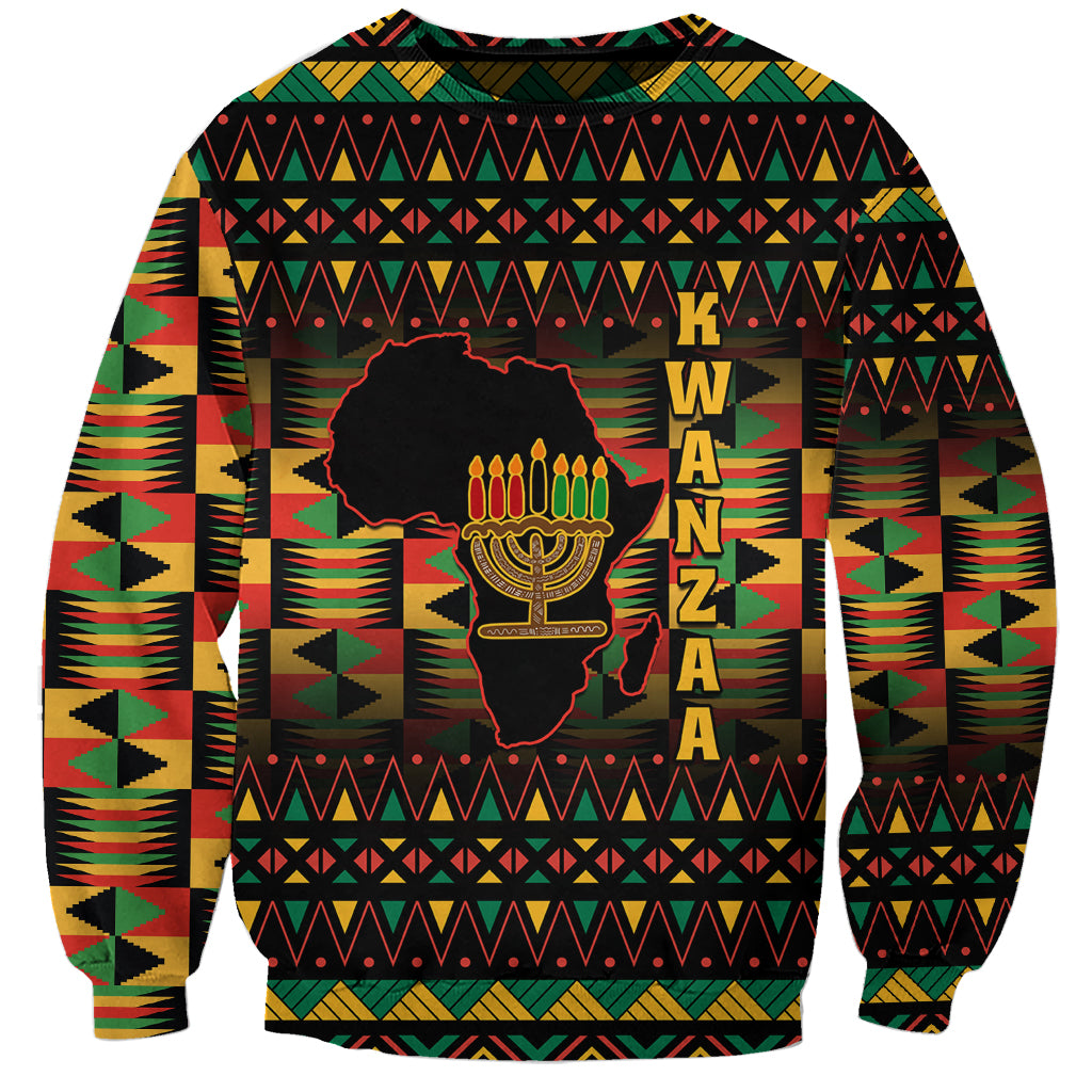 Kwanzaa Festival Sweatshirt Kinara Candles African Pattern - Wonder Print Shop