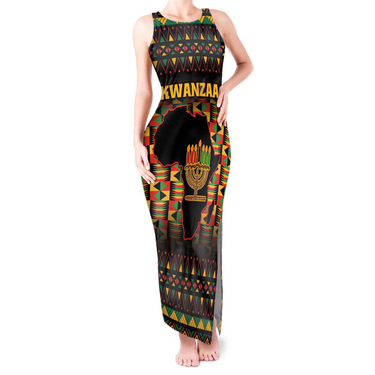 Kwanzaa Festival Tank Maxi Dress Kinara Candles African Pattern - Wonder Print Shop