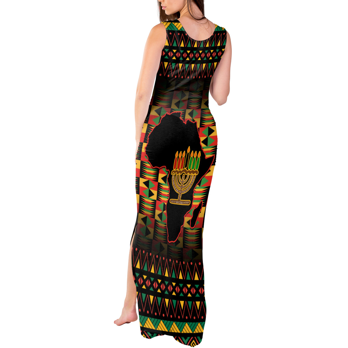 Kwanzaa Festival Tank Maxi Dress Kinara Candles African Pattern - Wonder Print Shop