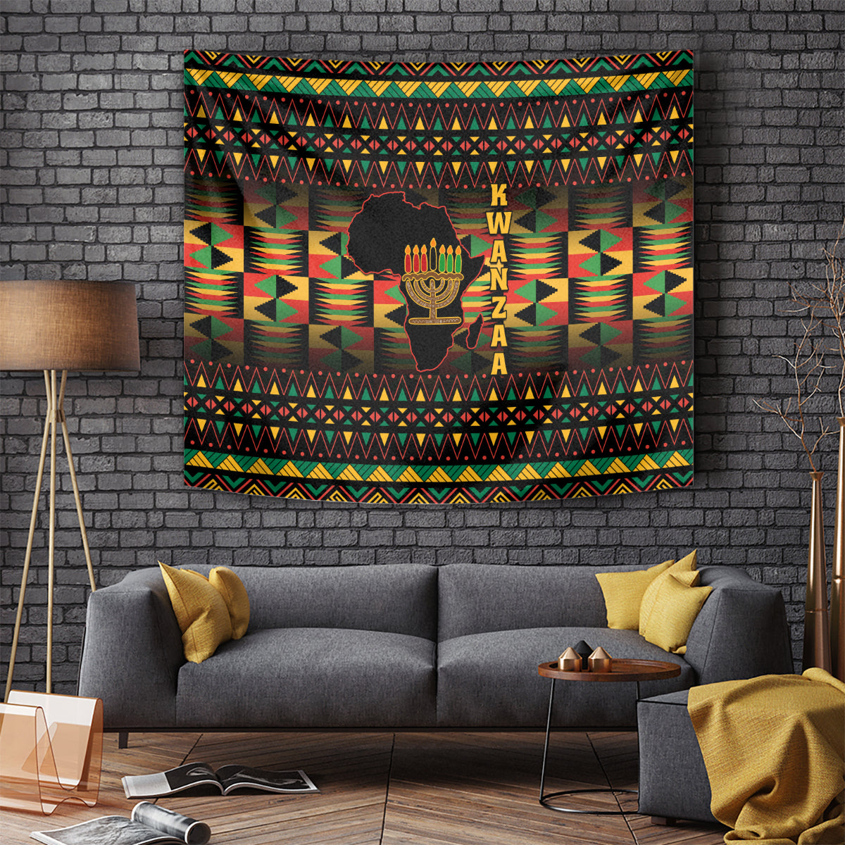 Kwanzaa Festival Tapestry Kinara Candles African Pattern - Wonder Print Shop