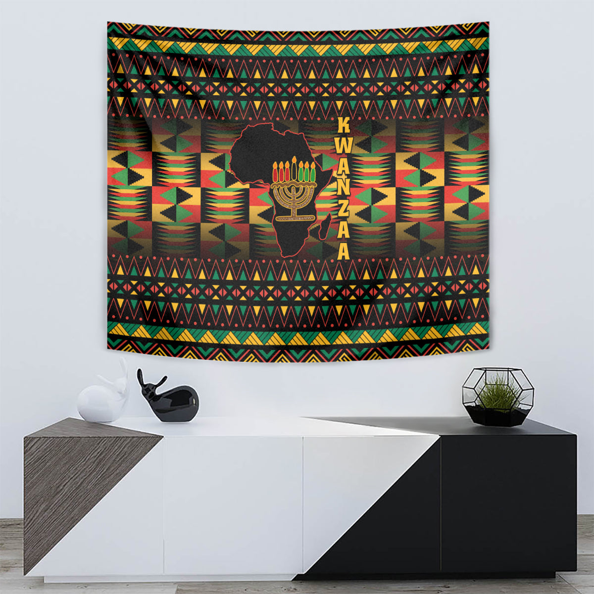 Kwanzaa Festival Tapestry Kinara Candles African Pattern - Wonder Print Shop