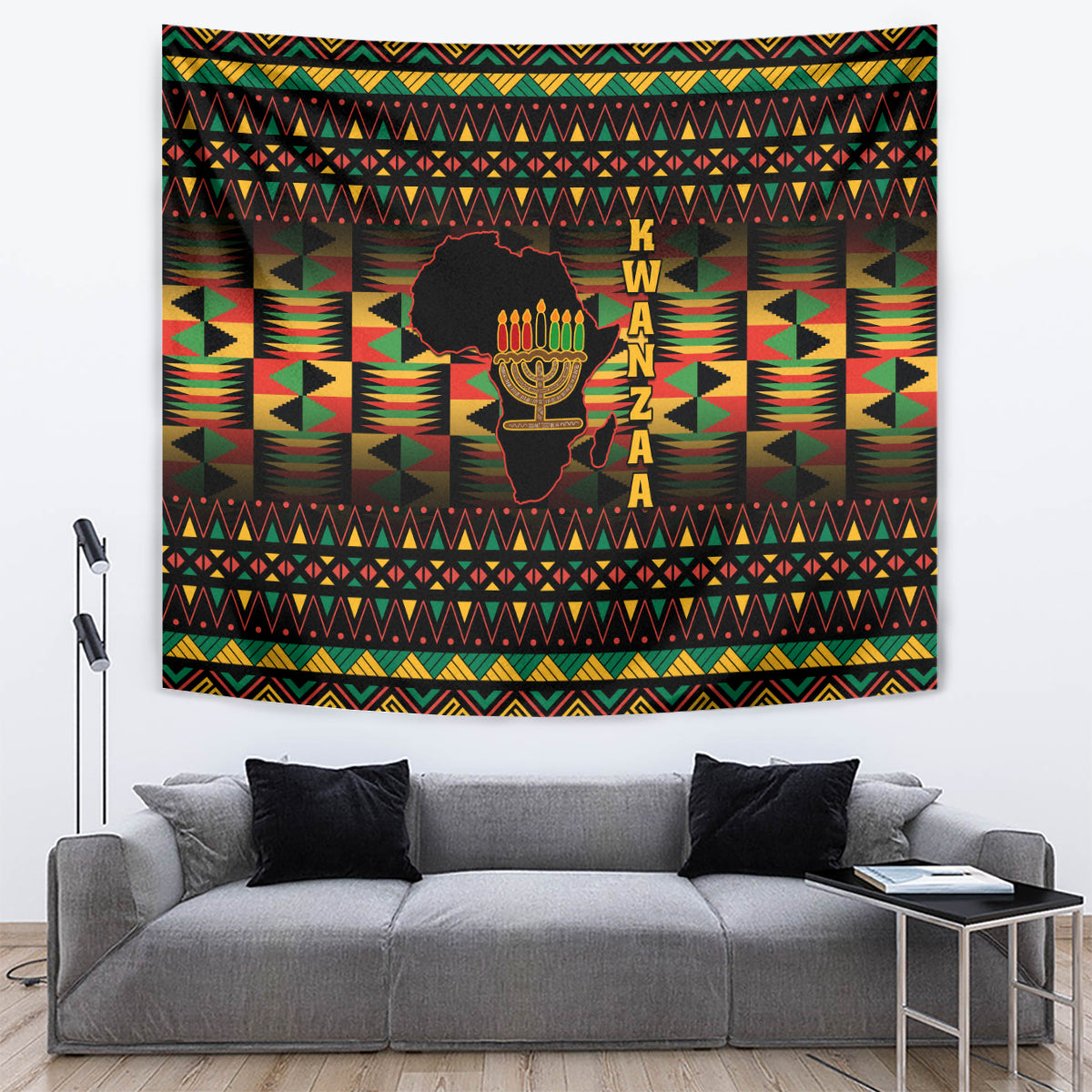 Kwanzaa Festival Tapestry Kinara Candles African Pattern - Wonder Print Shop