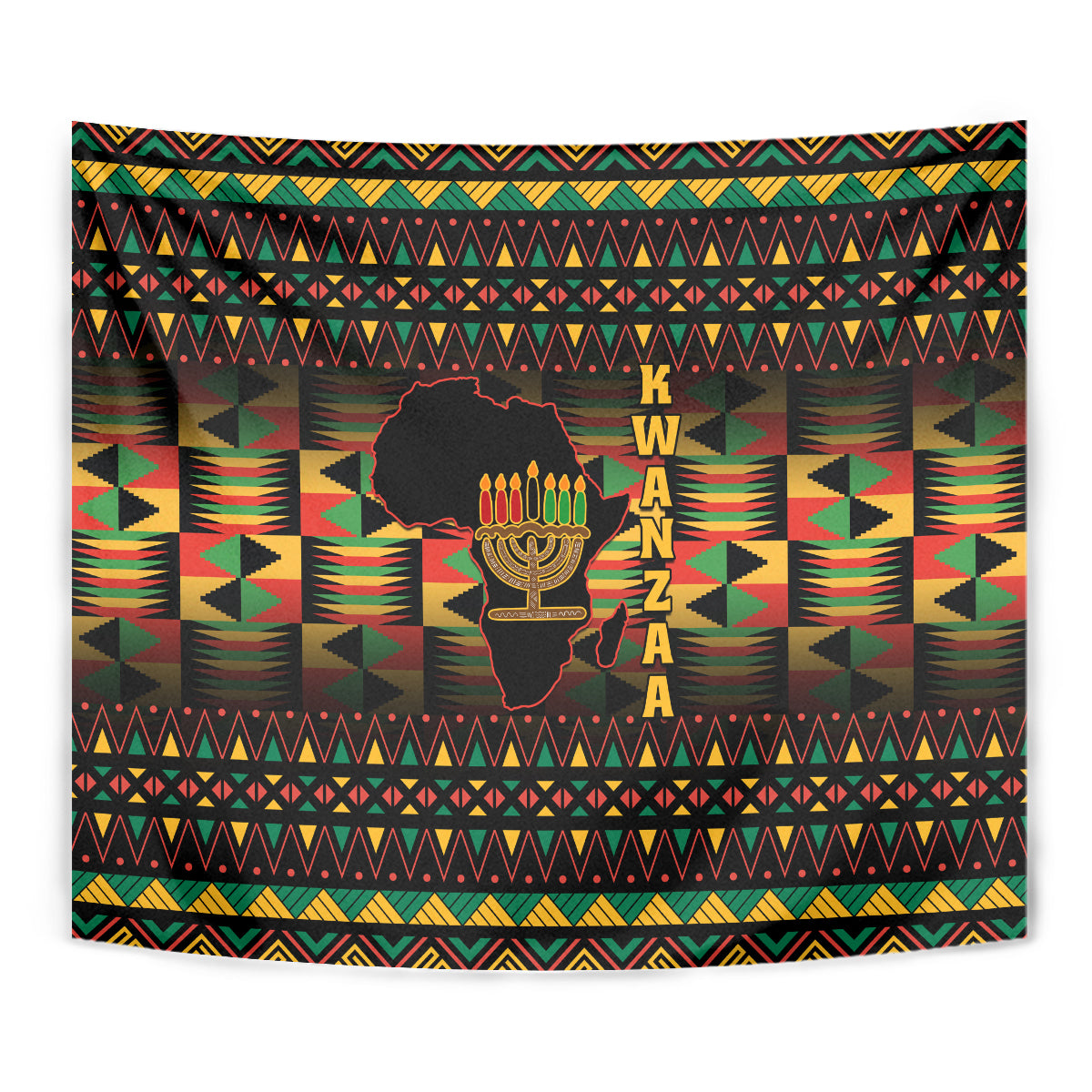 Kwanzaa Festival Tapestry Kinara Candles African Pattern - Wonder Print Shop
