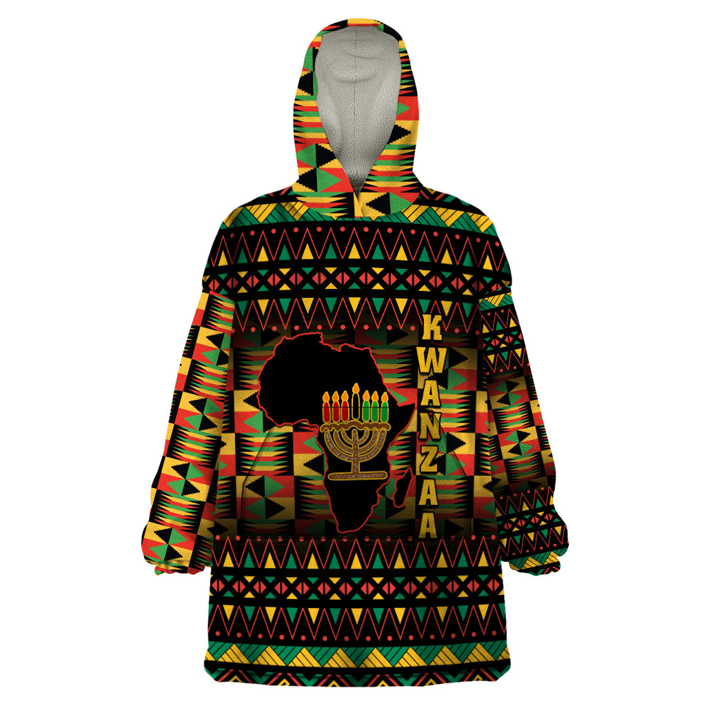 Kwanzaa Festival Wearable Blanket Hoodie Kinara Candles African Pattern - Wonder Print Shop