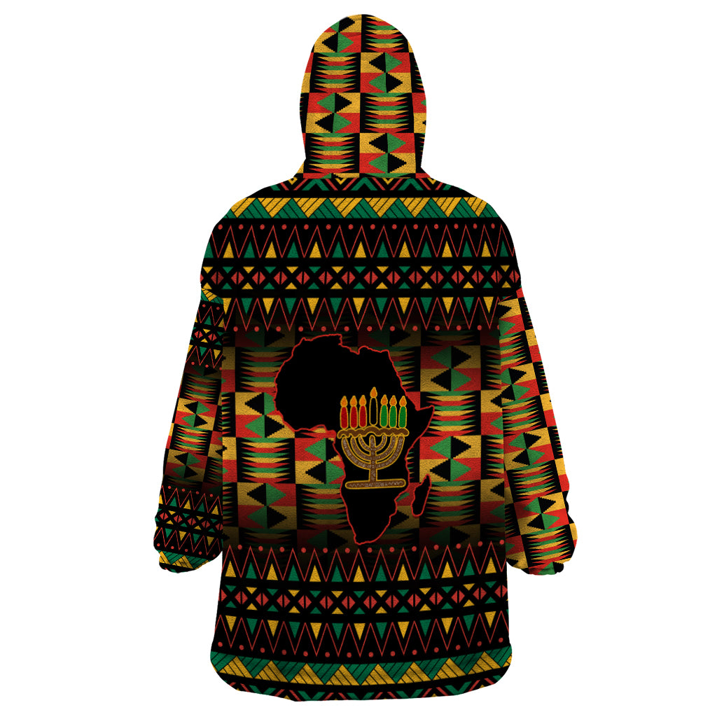 Kwanzaa Festival Wearable Blanket Hoodie Kinara Candles African Pattern - Wonder Print Shop